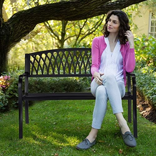 Relaxdays Garden Bench, 2 Seater Park Seat, Rustic Design, Comfortable Outdoor Furniture, Metal, 87 x 127 x 60 cm, Black - Image 5