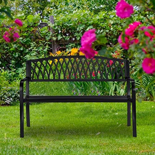 Relaxdays Garden Bench, 2 Seater Park Seat, Rustic Design, Comfortable Outdoor Furniture, Metal, 87 x 127 x 60 cm, Black - Image 3
