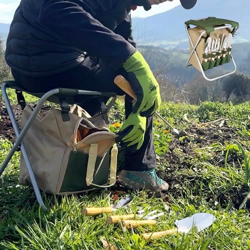 BIKAIN - Gardening Tools - Folding Stool + Bag + Tools - Gardening Kit - Storage Bag with Zipper - Includes 5 Tools with Wooden Handle - Image 6