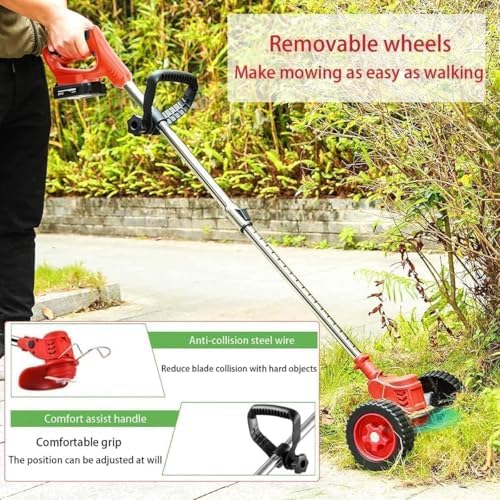 21V Cordless Brushcutter, Lightweight Garden Brushcutter with 2 Batteries and 13 Removable Blades and Wheels, Adjustable Height Electric Brushcutter for Gardens and Lawns - Image 6