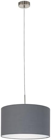 EGLO Lámpara de suspensión PASTERI, lámpara colgante textil con 1 bombilla, lámpara de suspensión de acero y tela, color níquel mate, gris, casquillo E27, diámetro 38 cm - Image 2