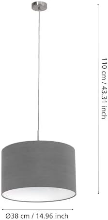 EGLO Lámpara de suspensión PASTERI, lámpara colgante textil con 1 bombilla, lámpara de suspensión de acero y tela, color níquel mate, gris, casquillo E27, diámetro 38 cm - Image 4