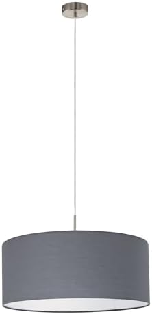 Eglo PASTERI Suspension Lamp, Textile Pendant Lamp with 1 Bulb, Steel and Fabric Suspension Lamp, Matt Nickel, Grey, E27 Base, Diameter 53 cm - Image 2