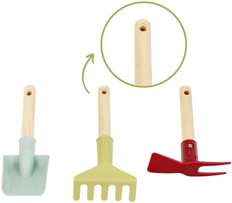 Theo Klein 7681 Herramientas de jardinería I Incluye pala, rastrillo y azada doble con mango corto de madera I Plástico reciclado I Apto para niños a partir de 3 años - Image 7