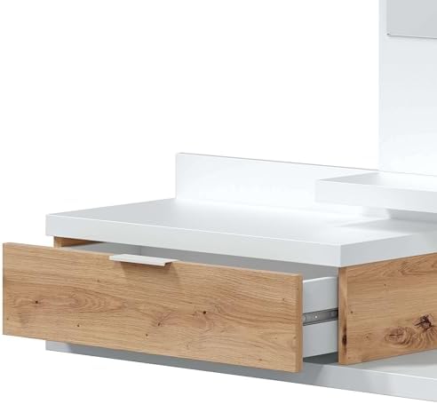 Habitdesign Hallway with Drawer and Mirror, Entrance Cabinet, Dahlia Model, Artic White and Nodi Oak, Measurements: 81 cm (W) x 116 cm (H) x 29 cm (D) - Image 5