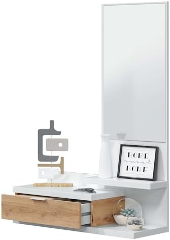 Habitdesign Hallway with Drawer and Mirror, Entrance Cabinet, Dahlia Model, Artic White and Nodi Oak, Measurements: 81 cm (W) x 116 cm (H) x 29 cm (D) - Image 4