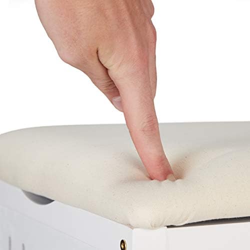 Relaxdays Bathroom Bench with Seat, Laundry Stool, Rustic Style, 40 L, Dirty Laundry Basket, 55 x 41 x 41 cm, White - Image 7