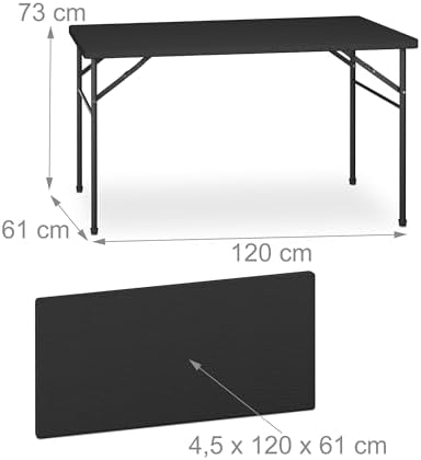 Relaxdays Folding Garden Set, 3 Pieces, Outdoor Table, 2 Benches, Patio, Camping or Reception, Rattan Effect, Black, Steel, 73 x 120 x 61 cm - Image 5