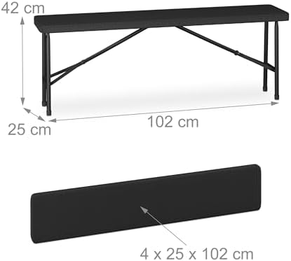 Relaxdays Folding Garden Set, 3 Pieces, Outdoor Table, 2 Benches, Patio, Camping or Reception, Rattan Effect, Black, Steel, 73 x 120 x 61 cm - Image 6