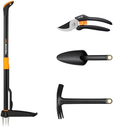 Fiskars Garden Tool Set, 4 Pieces, Xact Brushcutter, Length: 1 m, Solid Hoe, Length: 28 cm, Solid Planter, Length: 28 cm, Bypass Solid Pruning Shears P121, 1077309 - Image 2