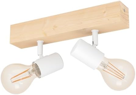 EGLO lámpara de techo de 2 focos Townshend 3, lámpara de techo de la época en el diseño industrial, lámpara retro hecha de acero y madera, blanco, marrón, E27, certificado FSC - Image 2