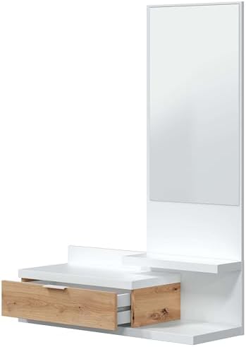 Habitdesign Hallway with Drawer and Mirror, Entrance Cabinet, Dahlia Model, Artic White and Nodi Oak, Measurements: 81 cm (W) x 116 cm (H) x 29 cm (D) - Image 3