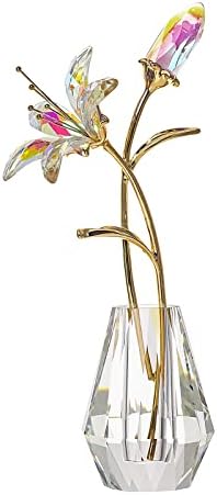 LONGWIN Artificial Glass Tiger Lily Flowers with Glass Vase, AB Coated Crystal Collectible Figures for Home, Wedding, Mother's Day Gift Idea - Image 2