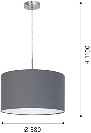 EGLO Lámpara de suspensión PASTERI, lámpara colgante textil con 1 bombilla, lámpara de suspensión de acero y tela, color níquel mate, gris, casquillo E27, diámetro 38 cm - Image 5