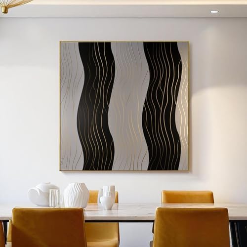 Pictures Decoration Living Room Wavy Stripes With Gold Foil Decorative Canvases 40 x 50 cm Picture On Canvas Geometric Luxurious Bedroom Pictures Wall Art Charcoal Grey Prints Decor Canvas - Image 4