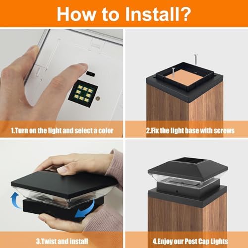 Solar Garden Post Lights, Solar Garden Lights Warm White and Cool White, Fence Post Light Auto On/Off, IP65 Waterproof Lamp for Wood Posts - Image 4