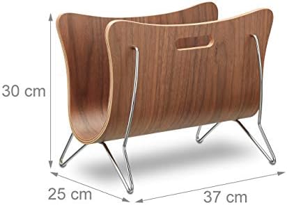 Relaxdays Wooden Magazine Rack, Magazine Holder, Newspaper Basket, Modern Design, Metal, 1 Unit, 30 x 37 x 25 cm, Brown, Fibreboard - Image 5