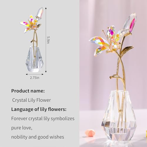 LONGWIN Artificial Glass Tiger Lily Flowers with Glass Vase, AB Coated Crystal Collectible Figures for Home, Wedding, Mother's Day Gift Idea - Image 7