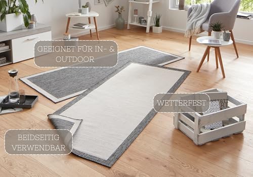 NORTHRUGS Indoor and outdoor rug, 80 x 250 cm, reversible, weatherproof, modern, plain design, with border for balcony, terrace, garden, conservatory, living room, hard-wearing - Image 4