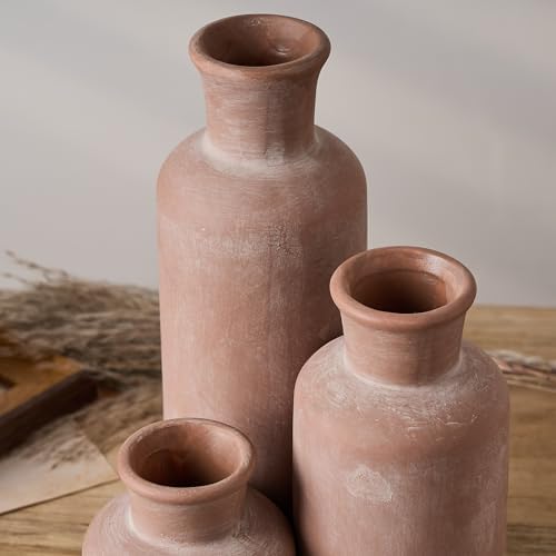 SIDUCAL Set of 3 Rustic Bleached Terracotta Ceramic Vases, Ceramic Vase, Decorative Clay Vases for Home Decor, Living Room, Shelf, Mantel Decor - Image 7