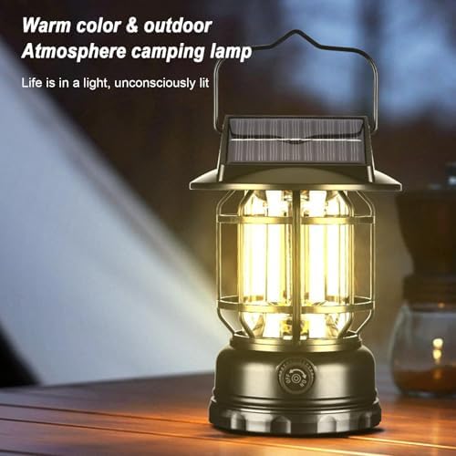 Camping Lantern, Solar Powered Lamp Waterproof Rechargeable Portable COB for Outdoor Garden Yard Decoration 4.65"x6.65" 450g Black Aluminum Alloy ABS - Image 10
