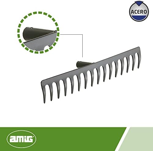 Amig - Garden Rake - Metal Steel Rake with 16 Sturdy Teeth for Raking and Working the Earth - Tools for Orchard and Gardening in Black - Measurements: 400 mm. - Image 4