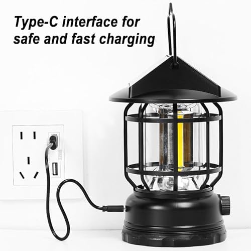 Camping Lantern, Solar Powered Lamp Waterproof Rechargeable Portable COB for Outdoor Garden Yard Decoration 4.65"x6.65" 450g Black Aluminum Alloy ABS - Image 6