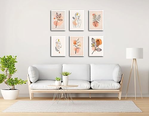 Set of 6 Wooden Base Paintings, Living Room Decoration, Modern, Bedrooms, Room, Abstract, Floral with Metal Hangers, (29 x 20 cm Each Picture) - Image 3
