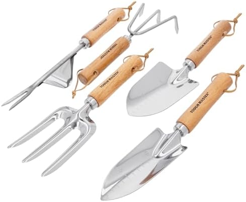 5 Pieces Garden Tools Set with Wooden Handle for Planting, Digging, Weeding, Transplanter, Weeding, Hand Cultivator, Fork, Gardening Gifts for Women Men - Image 3