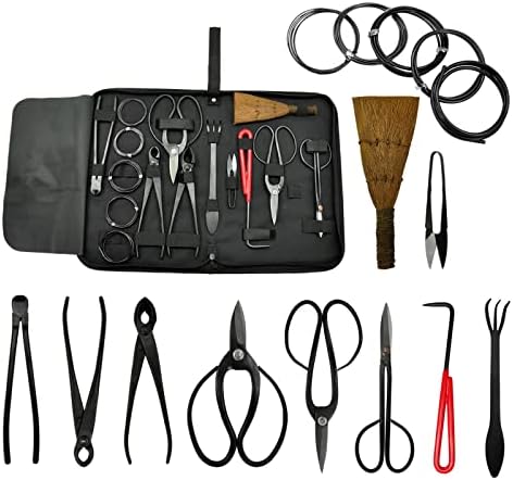 Voilamart 11 Pieces Bonsai Tool Set Carbon Steel Gardening Tool Set with 4 Bonsai Scissors Cutting Scissors, 3 Pliers, 1 Broom, 5 Aluminum Wires in Nylon Bag - Image 2