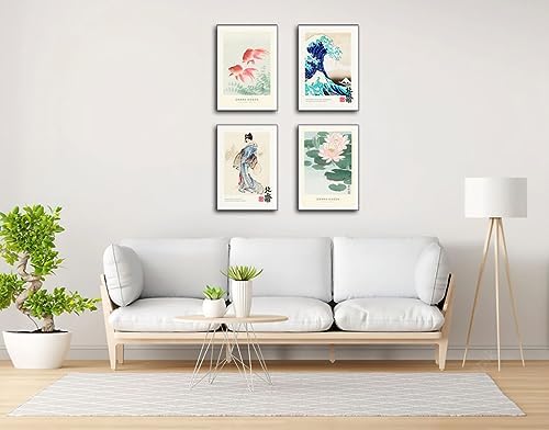 Set of 4 Wooden Base Paintings, Living Room Decoration, Modern, Bedrooms, Room, Oriental, Japanese, Chinese with Metal Hangers, (29 x 20 cm Each Picture) - Image 3