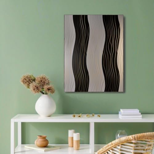 Pictures Decoration Living Room Wavy Stripes With Gold Foil Decorative Canvases 40 x 50 cm Picture On Canvas Geometric Luxurious Bedroom Pictures Wall Art Charcoal Grey Prints Decor Canvas - Image 3