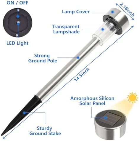 10 Pack Solar Lights Outdoor Waterproof Stainless Steel Garden Lights Garden Lights Outdoor Pathway Light for Garden Pathway Yard Halloween Christmas Gift - Image 3