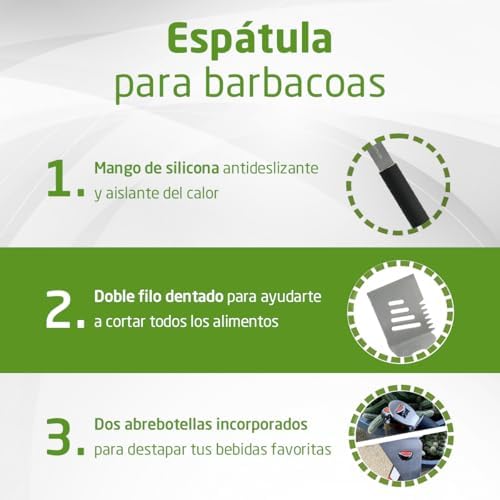 Amig - BBQ Spatula Fireplus 4 in 1-44.5 cm - Stainless Steel - Silicone Handle - Cut, Rotate and Flip - Integrated Bottle Opener - Image 6