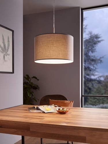EGLO Lámpara de suspensión PASTERI, lámpara colgante textil con 1 bombilla, lámpara de suspensión de acero y tela, color níquel mate, gris, casquillo E27, diámetro 38 cm - Image 3