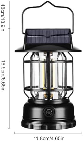 Camping Lantern, Solar Powered Lamp Waterproof Rechargeable Portable COB for Outdoor Garden Yard Decoration 4.65"x6.65" 450g Black Aluminum Alloy ABS - Image 3