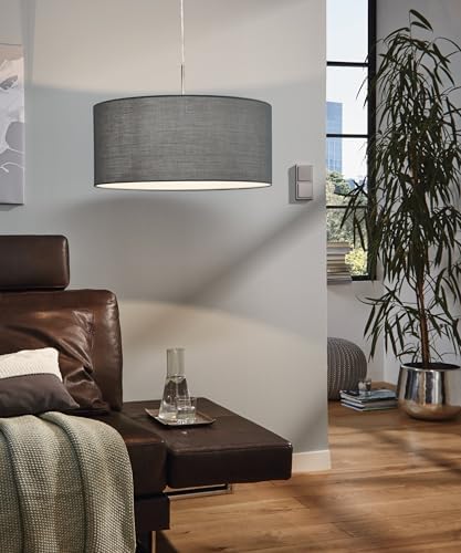 Eglo PASTERI Suspension Lamp, Textile Pendant Lamp with 1 Bulb, Steel and Fabric Suspension Lamp, Matt Nickel, Grey, E27 Base, Diameter 53 cm - Image 4