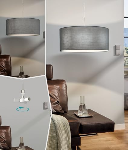 Eglo PASTERI Suspension Lamp, Textile Pendant Lamp with 1 Bulb, Steel and Fabric Suspension Lamp, Matt Nickel, Grey, E27 Base, Diameter 53 cm - Image 5