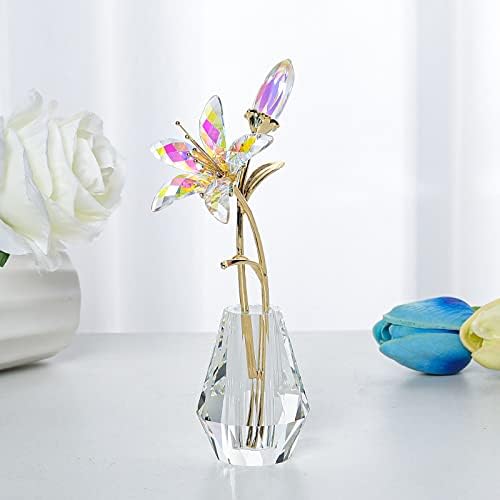 LONGWIN Artificial Glass Tiger Lily Flowers with Glass Vase, AB Coated Crystal Collectible Figures for Home, Wedding, Mother's Day Gift Idea - Image 3