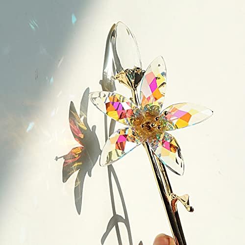 LONGWIN Artificial Glass Tiger Lily Flowers with Glass Vase, AB Coated Crystal Collectible Figures for Home, Wedding, Mother's Day Gift Idea - Image 5