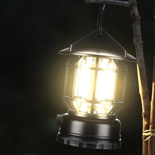 Camping Lantern, Solar Powered Lamp Waterproof Rechargeable Portable COB for Outdoor Garden Yard Decoration 4.65"x6.65" 450g Black Aluminum Alloy ABS - Image 5