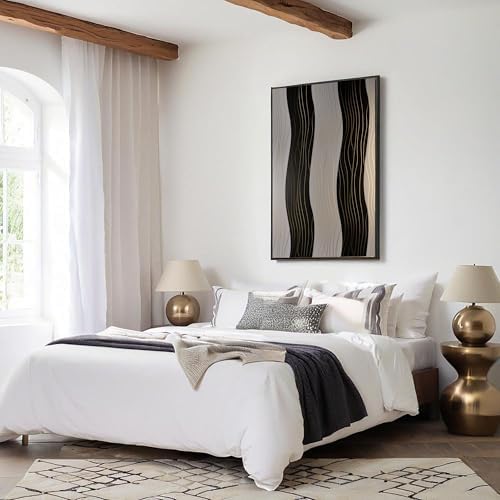 Pictures Decoration Living Room Wavy Stripes With Gold Foil Decorative Canvases 40 x 50 cm Picture On Canvas Geometric Luxurious Bedroom Pictures Wall Art Charcoal Grey Prints Decor Canvas - Image 5