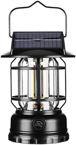 Camping Lantern, Solar Powered Lamp Waterproof Rechargeable Portable COB for Outdoor Garden Yard Decoration 4.65"x6.65" 450g Black Aluminum Alloy ABS - Image 2