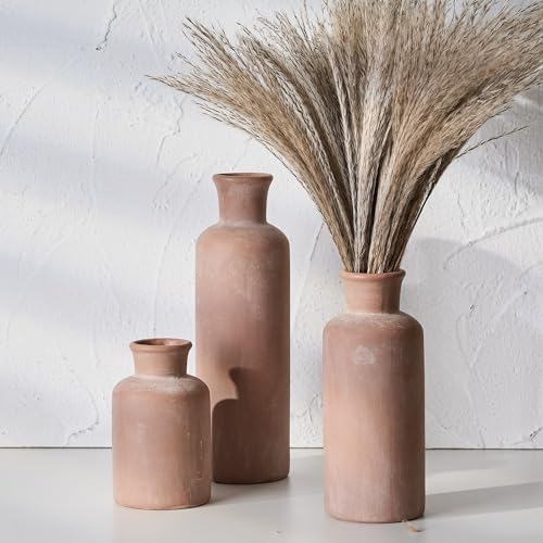 SIDUCAL Set of 3 Rustic Bleached Terracotta Ceramic Vases, Ceramic Vase, Decorative Clay Vases for Home Decor, Living Room, Shelf, Mantel Decor - Image 2