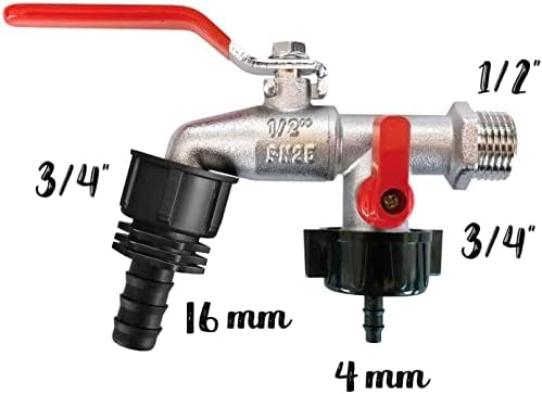Aqua Control Garden Tap Double Outlet 1/2-3/4 + Bonus Pack with Connector to Hose + Adapter to 12 and 16 mm Drip Pipe + 4 mm Micro Tube Adapter - Image 4