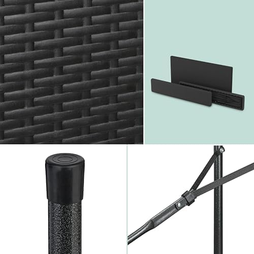 Relaxdays Folding Garden Set, 3 Pieces, Outdoor Table, 2 Benches, Patio, Camping or Reception, Rattan Effect, Black, Steel, 73 x 120 x 61 cm - Image 4