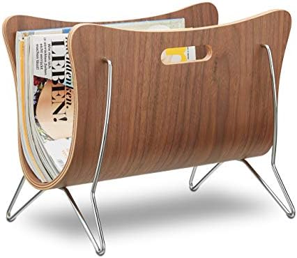 Relaxdays Wooden Magazine Rack, Magazine Holder, Newspaper Basket, Modern Design, Metal, 1 Unit, 30 x 37 x 25 cm, Brown, Fibreboard - Image 2