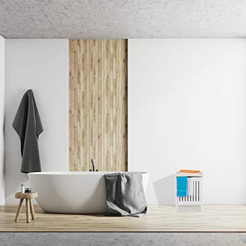 Relaxdays Bathroom Bench with Seat, Laundry Stool, Rustic Style, 40 L, Dirty Laundry Basket, 55 x 41 x 41 cm, White - Image 5