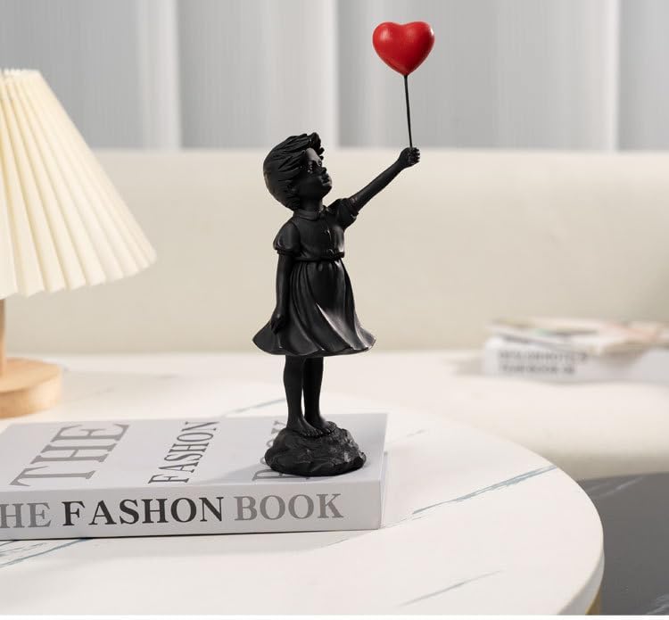 Cute Girl with Resin Globe Figurine for Home Decor Banksy Statue with Red Heart Balloon Modern Art Sculpture for Tabletop Bookshelf Decor - Image 8