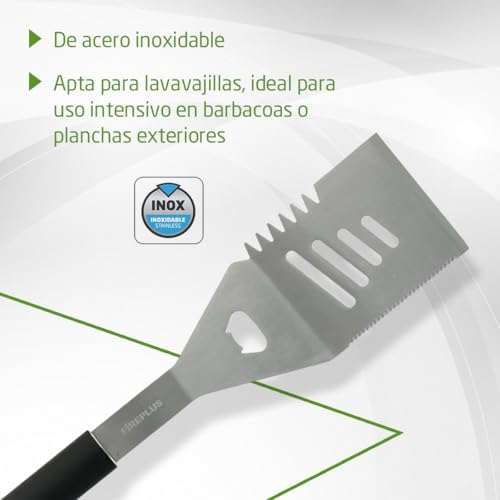 Amig - BBQ Spatula Fireplus 4 in 1-44.5 cm - Stainless Steel - Silicone Handle - Cut, Rotate and Flip - Integrated Bottle Opener - Image 4